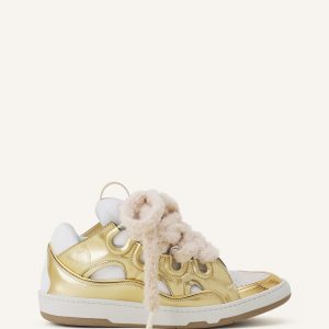 CURB METALLIC LEATHER SNEAKERS WITH MESH LACES