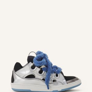 CURB METALLIC LEATHER SNEAKERS WITH MESH LACES