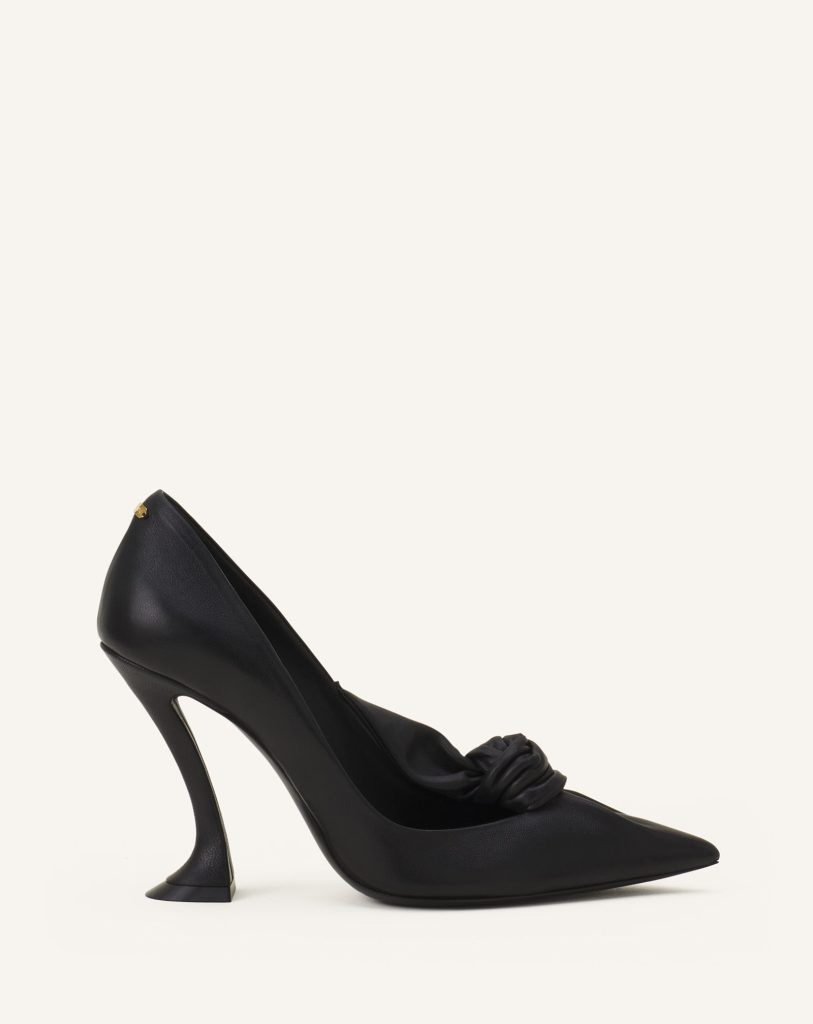 MIDNIGHT STEP LEATHER BOW PUMP