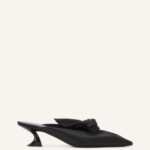 MIDNIGHT STEP BOW LEATHER MULE WITH HEEL