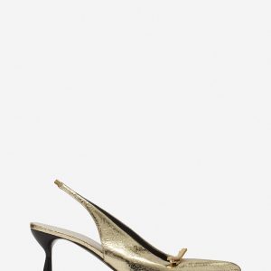 LANVIN BOW SLINGBACK PUMPS IN CRACKLED METALLIC LEATHER