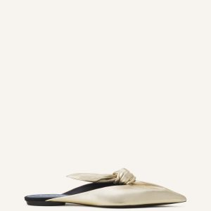 MIDNIGHT STEP BOW MULE IN METALLIC LEATHER