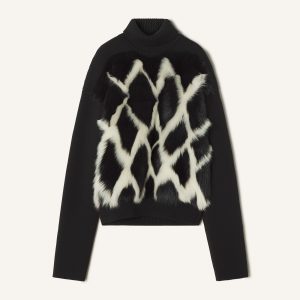 WOOL AND LEATHER INTARSIA TURTLENECK SWEATER