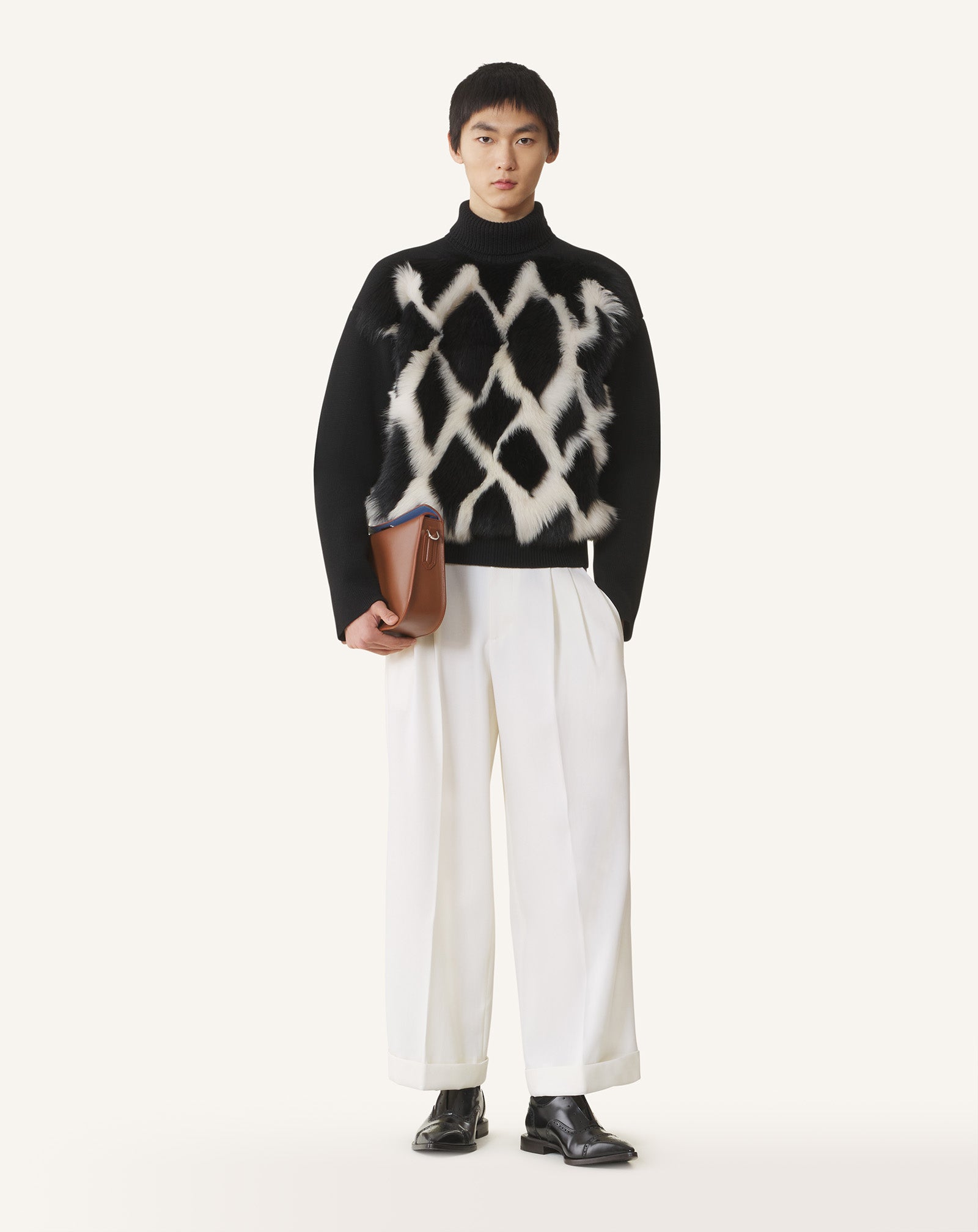 WOOL AND LEATHER INTARSIA TURTLENECK SWEATER - Image 2