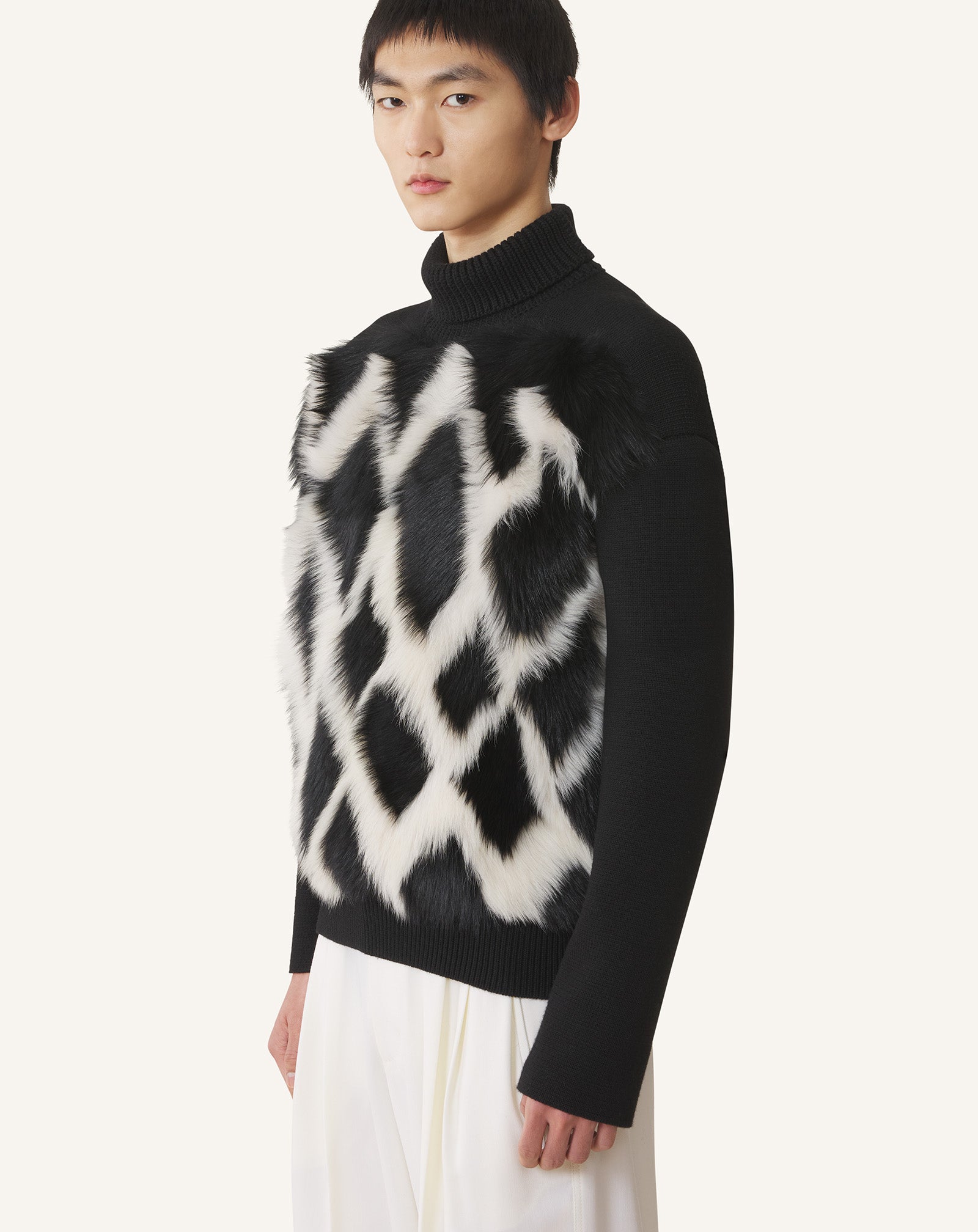 WOOL AND LEATHER INTARSIA TURTLENECK SWEATER - Image 3