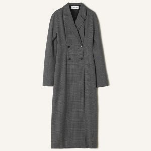 DOUBLE-BREASTED PRINCE OF WALES WOOL DRESS